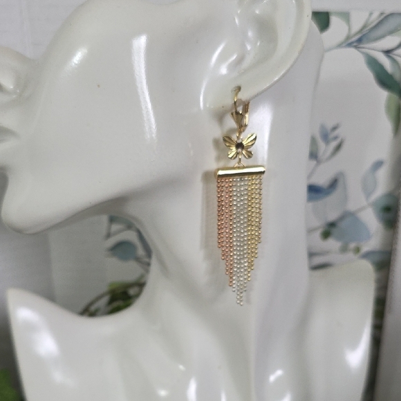 Tricolor Gold Filled Fringe Earrings With Butterfly - Picture 6 of 6